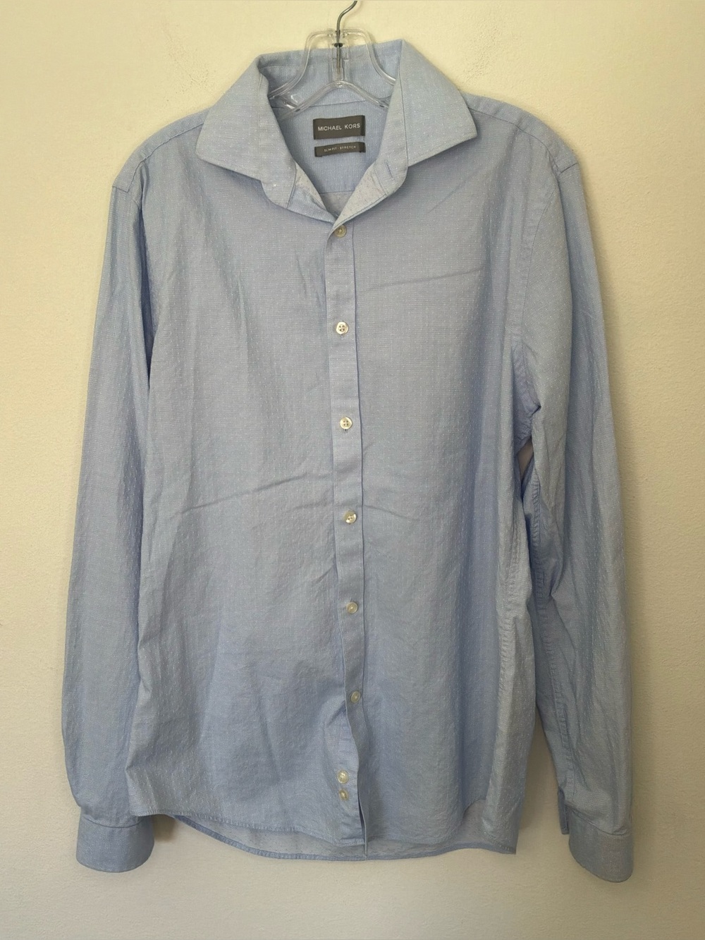 Michael Kors Men’s Slim Stretch Blue Button Front Dress Shirt Size 15½ 34/35 M